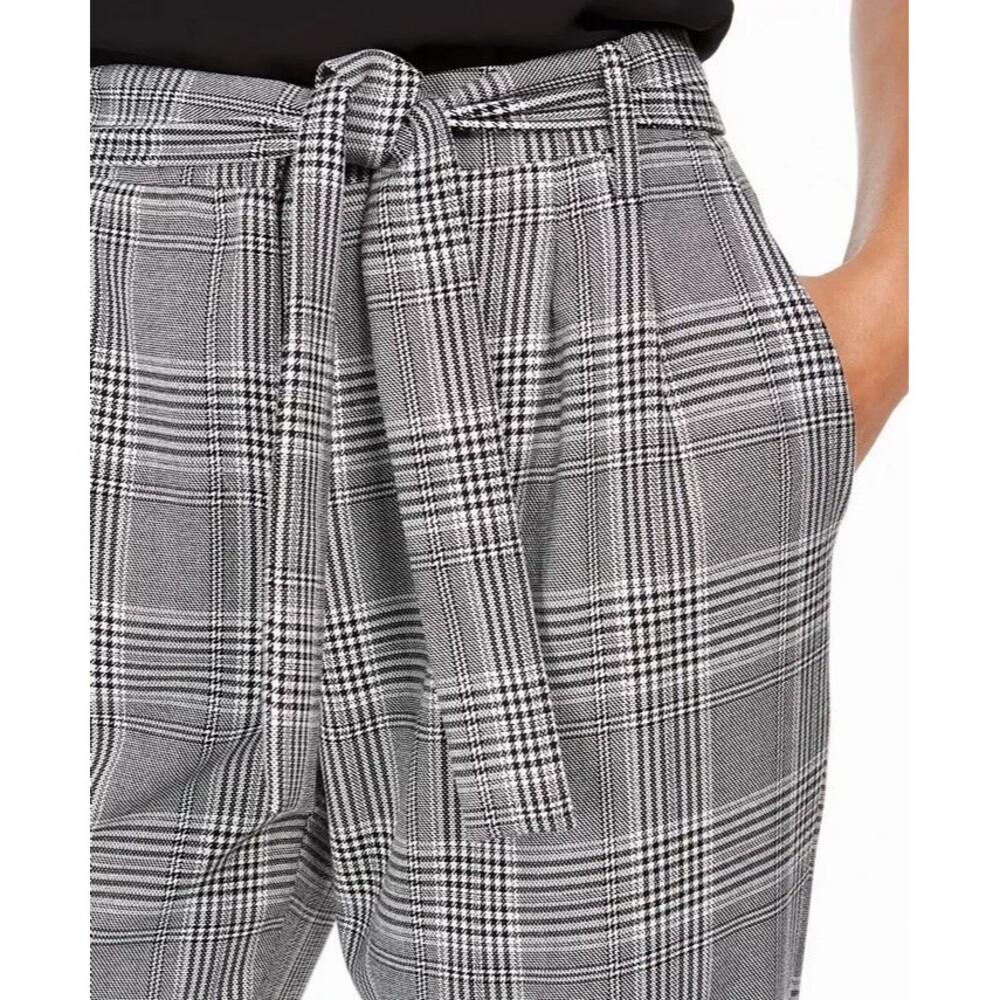 Calvin Klein White Blue Plaid Pleated Belted Pants (look at Last Picture) Sz 14P - Picture 4 of 5